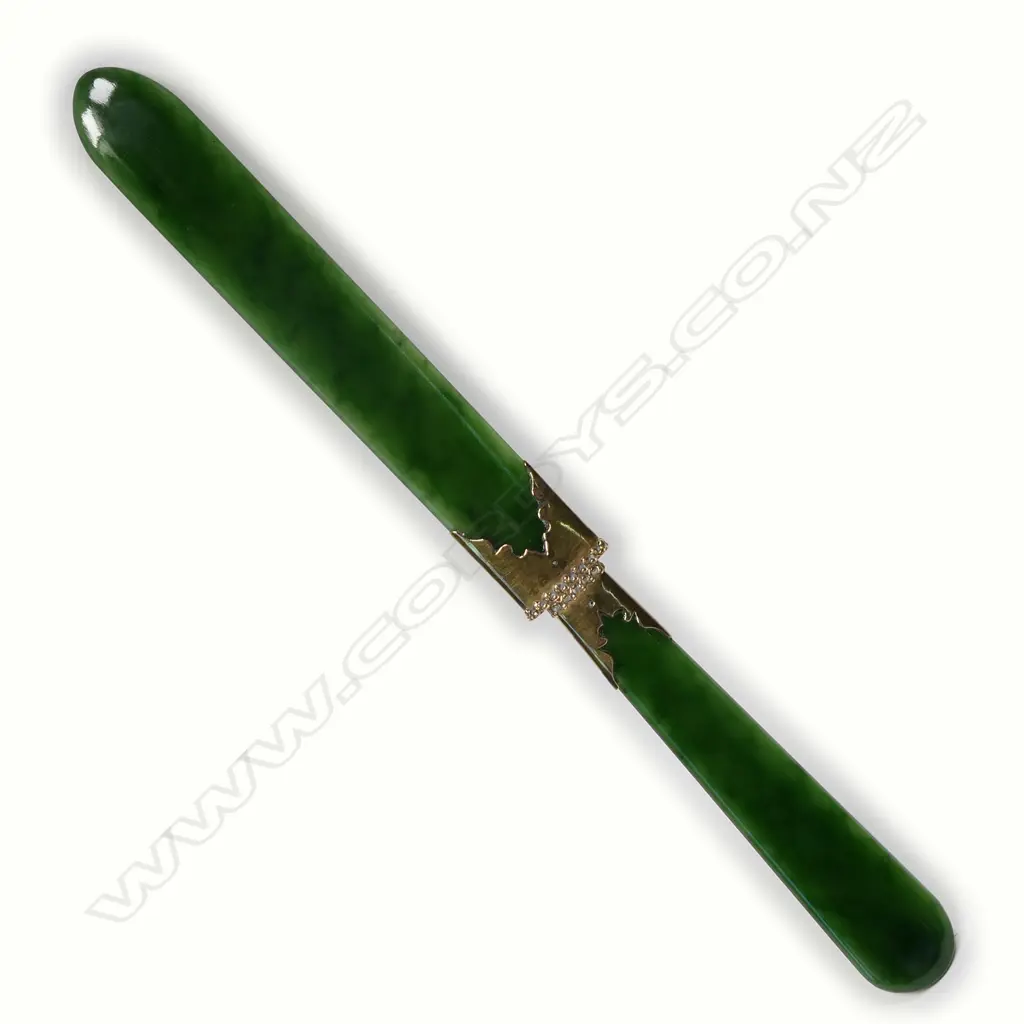An uncommon colonial 9ct yellow and pounamu paper knife Image 1++
